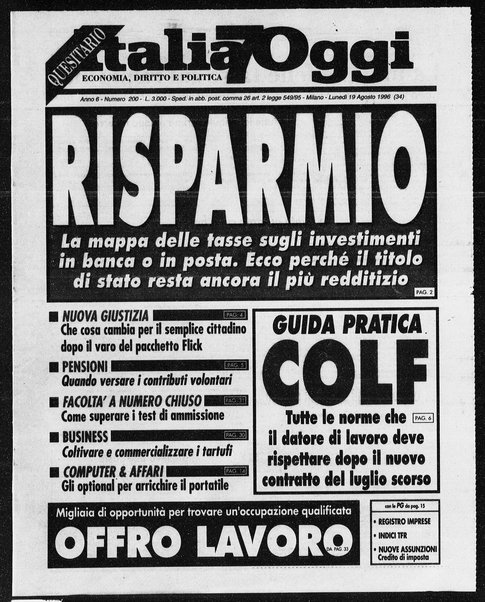 Italia oggi : quotidiano di economia finanza e politica